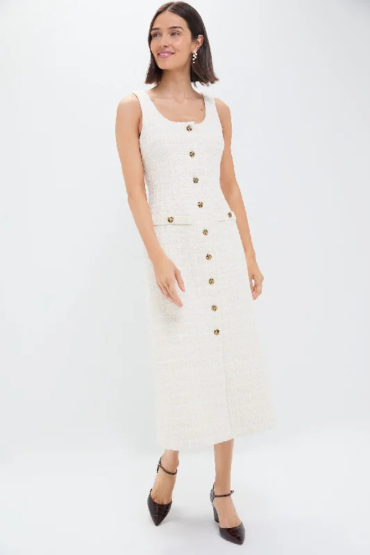 Women's Everyday Apparel Lightweight Fabric Sleeveless Cream Tweed Ingrid Dress