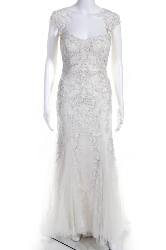 Women's Outdoor Activity Garments Refined Simplicity Monique Lhuillier Womens Radiance Lace Crystal Wedding Dress Ivory