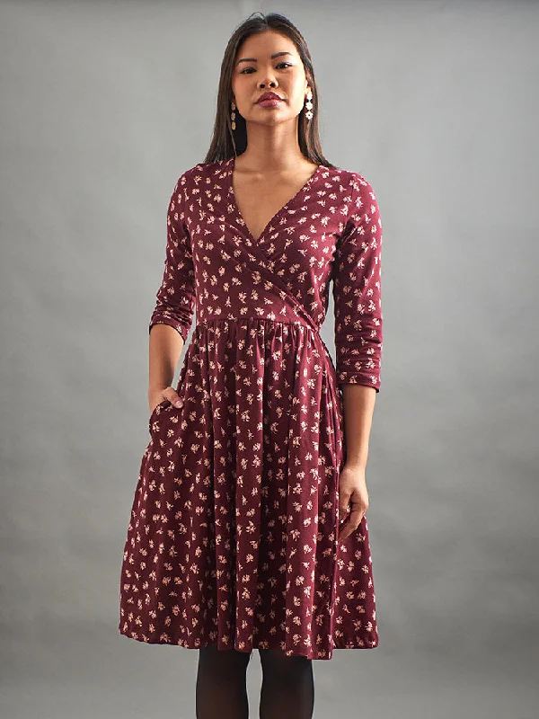 Affordable Women's Apparel Today Only Callie Long Sleeve Wrap Dress - Burgundy Bouquet