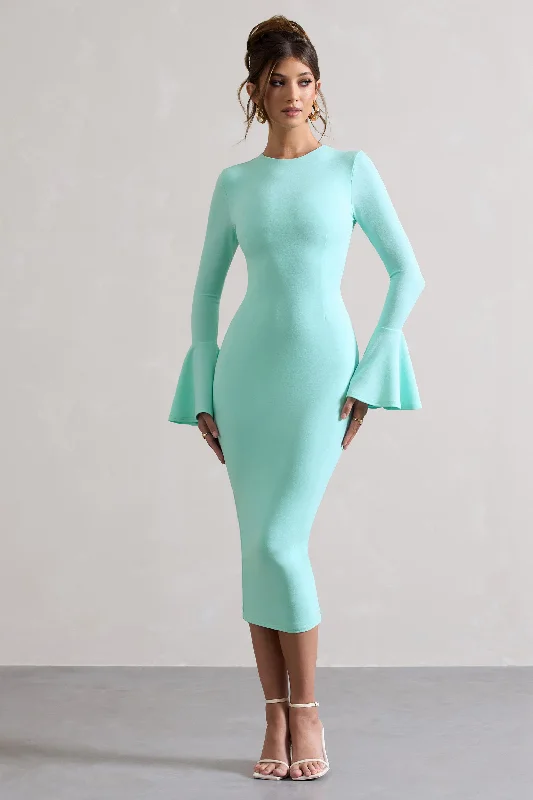 Women's Clothing For Everyday Wear Weekend Special Rhyanne | Mint Bodycon Flared-Sleeve Midi Dress