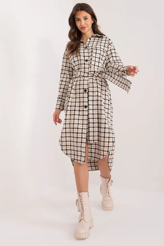 Women's Plus-Size Attire Sophisticated Cut Lakerta Plaid Cotton Shirt Dress