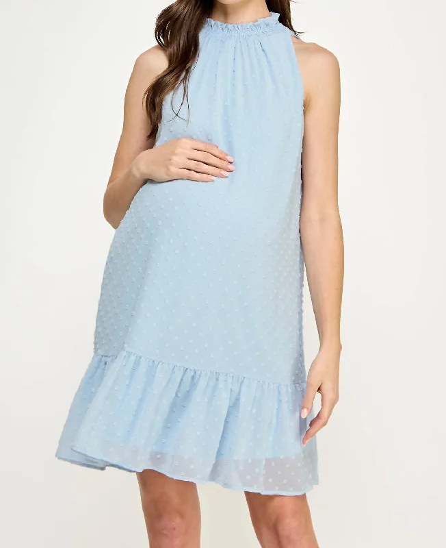 Vintage-Inspired Garments Feminine Soft - Hued Look Sleeveless Smocked Neck Loose Fit Mini Maternity Dress In Sky Blue