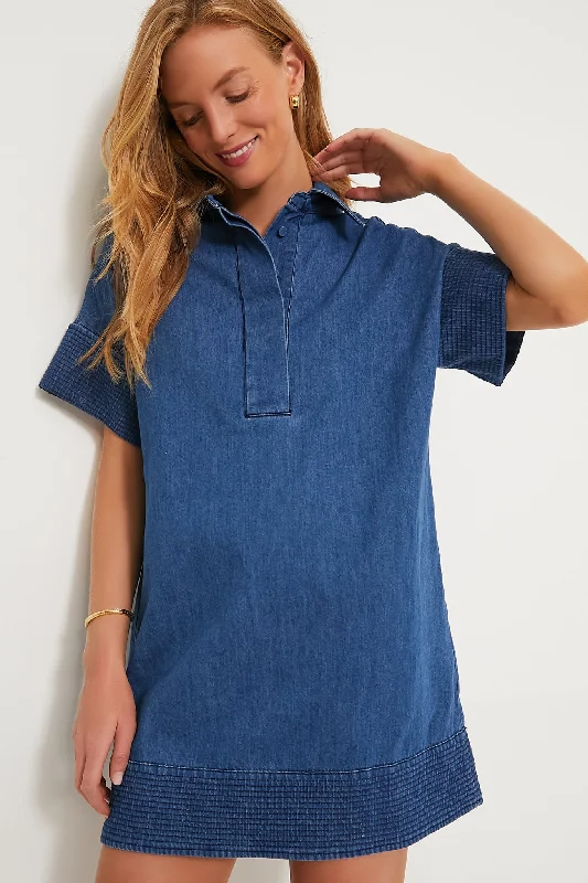 Women's Elegant Garments Hollywood Glam Award - Show Style Denim Trapunto Stitch Sofia Shirt Dress