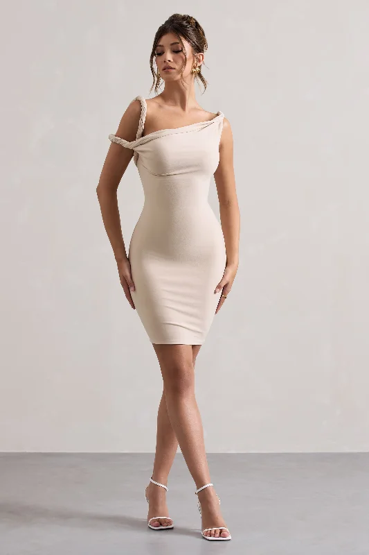 Women's Clothing For Special Occasions Classic Timeless Elegant Style Tali | Champagne Twisted Asymmetric Bodycon Mini Dress