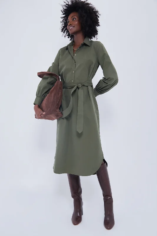 Women's Professional Garments Coastal Beach - Inspired Style Olive Lantern Sleeve Tory Shirt Dress