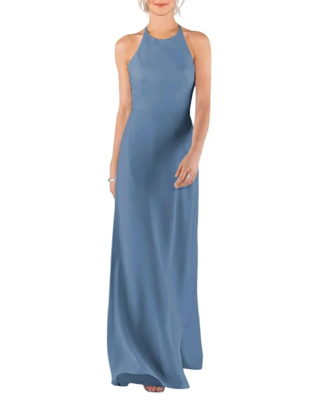 Women's Elegant Apparel Coastal Beach - Inspired Style Clean And Modern Bridesmaid Dress In Blue Stone