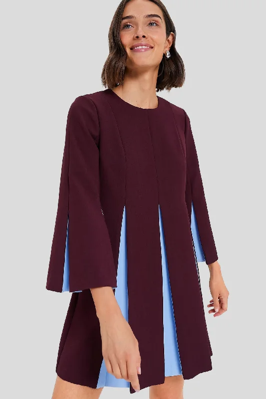 Charming Women's Holiday Apparel Classic Charm Merlot and Sky Blue Long Sleeve Griffiths Dress