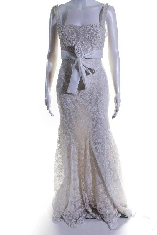 Women's Resort Garments Feminine Elegance Zuhair Murad Ready To Wear Womens Lace Beaded Wedding Gown White