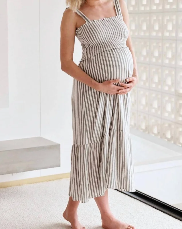 Charming Women's Garments Disco - Inspired Retro Dance Look Ollie Striped Smocked Maternity Dress In Black