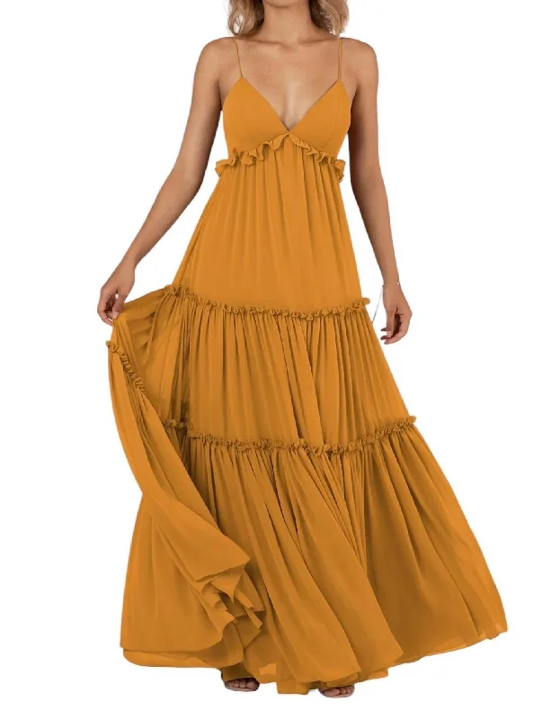 Women's Luxury Apparel Ethnic Cultural Event Wear Sleeveless Boho-Inspired Bridesmaid Dress With Strappy Back In Harvest Gold