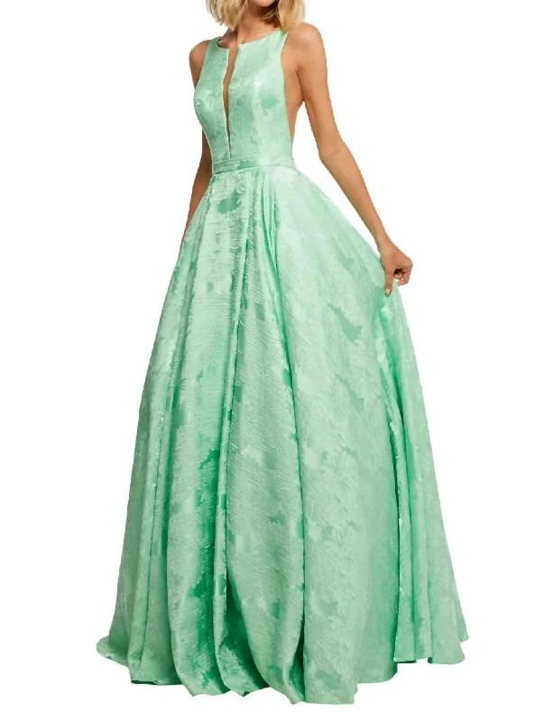 Women's Holiday Attire Feminine Grace Mikado Embroidered Wedding Dress In Green