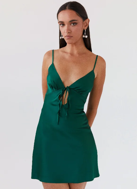 Stylish Clothes For Women Minimalist Office - Ready Style Flora Satin Mini Dress - Forest Green