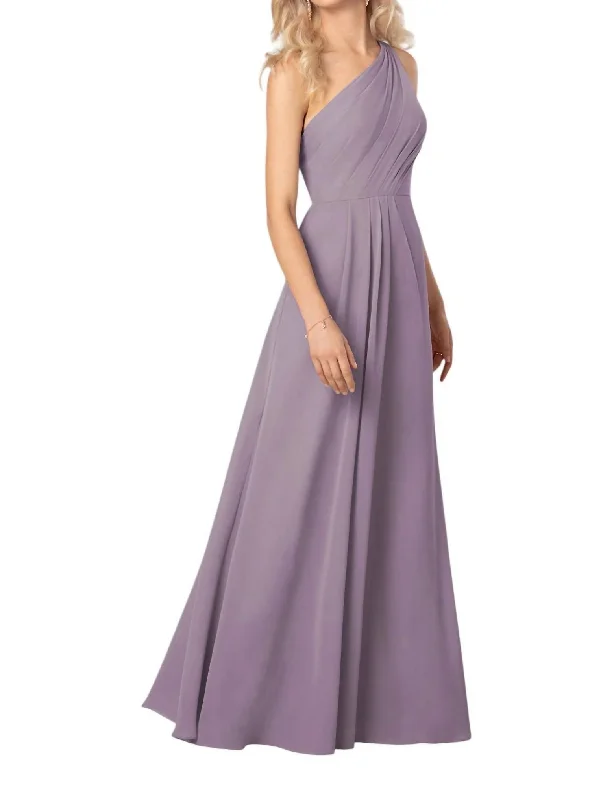 Women's Wedding Apparel Rustic Countryside Charm Look Simple One-Shoulder Bridesmaid Dress With Ruching In Dusty Lavender