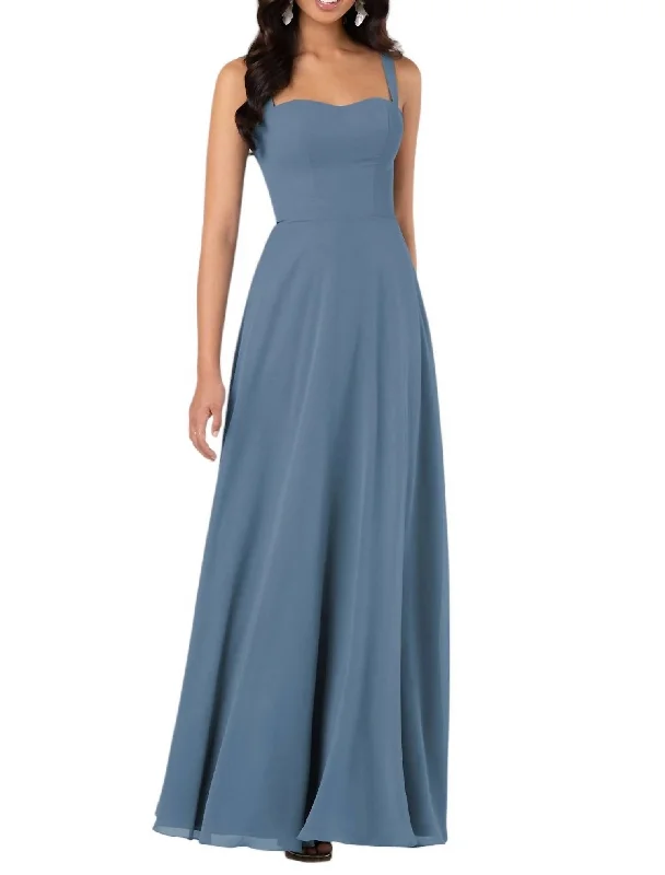 Comfortable Women's Apparel Playful Elegance Chiffon Bridesmaid Dress With Sweetheart Neckline In Bluestone