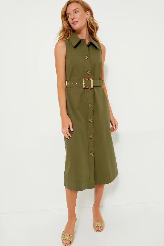 Classic Women's Apparel Feminine Flow Army Green Sleeveless Chamberlin Dress