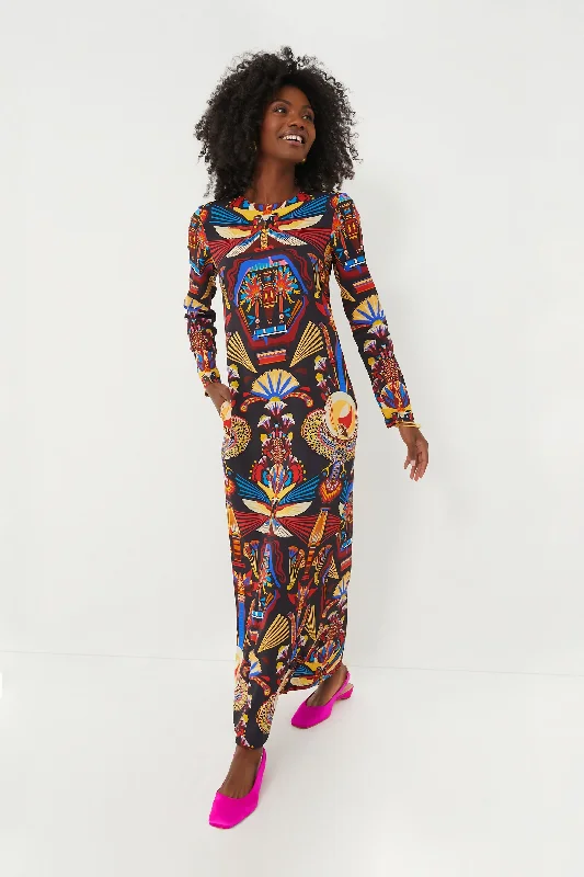 Women's Transitional Apparel Casual Weekend Relaxed Style Nephthys Long Sleeve Swing Dress