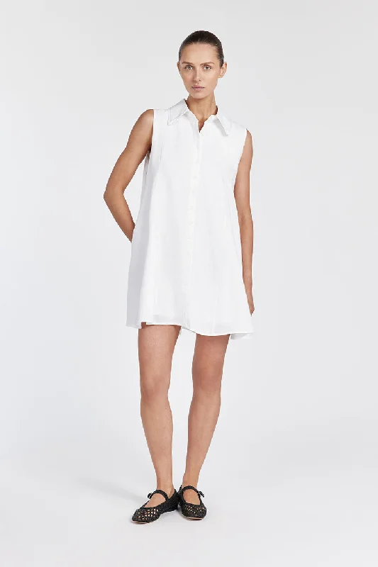 Women's Relaxed Clothes Feminine Grace MARC WHITE LINEN SLEEVELESS  DRESS