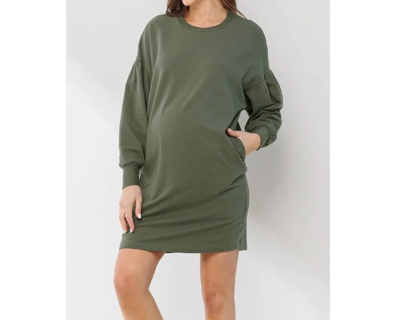 Women's Comfortable Garments Tropical Island - Inspired Attire Maternity Sweater Dress In Olive