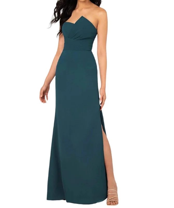 Women's Seasonal Apparel Feminine Flow Strapless Chiffon Bridesmaid Dress With Notched Neckline In Teal