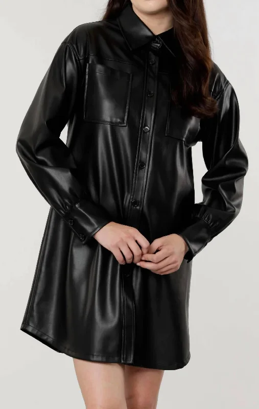 Women's Holiday Attire Score Big on Glamorous Red - Carpet Styles Vegan Leather Shirt Dress in Black