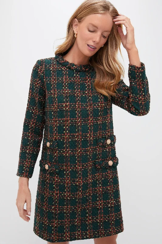 Women's Plus-Size Apparel Subtle Sophistication Persimmon Check Tweed Long Sleeve Jackie Dress