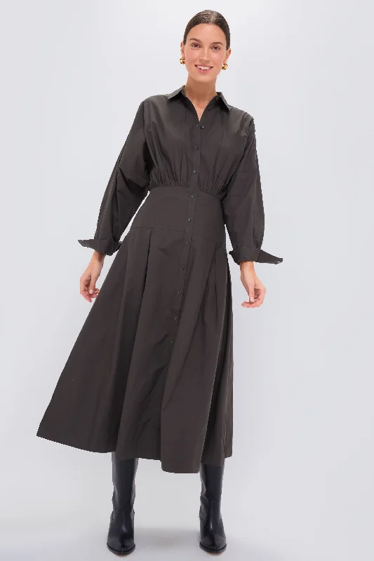 Women's Seasonal Garments Romantic Date - Night Ensemble Deep Olive Pietra Maxi Shirt Dress