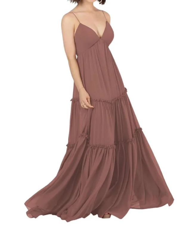 Women's Apparel Alluring Design Long Boho Bridesmaid Dress With Simple Straps In Toffee