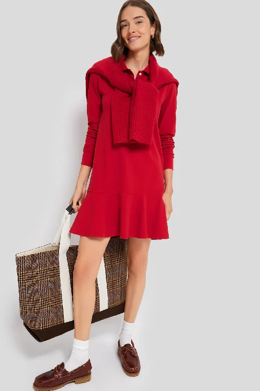 Women's Everyday Apparel Elevated Style Red Long Sleeve Pique May Polo Dress