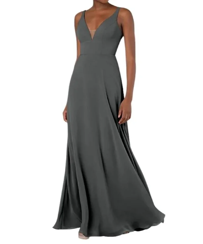 Women's Clothing Apparel Sets Chic Urban Fashion Look Sexy Plunging V-Neckline Bridesmaid Dress In Pebble