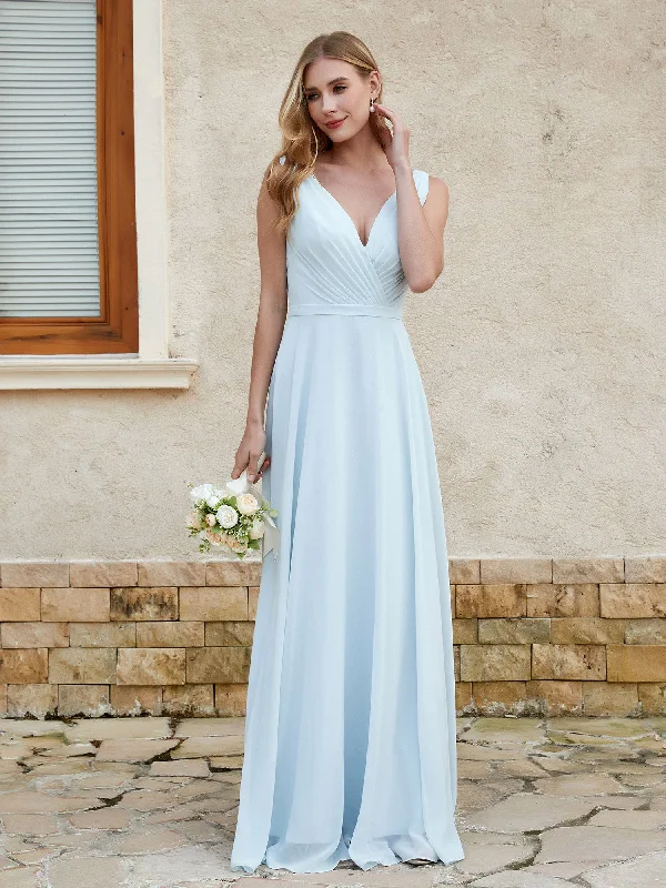 Affordable Luxury Women's Garments Elevated Style V Neckline Chiffon Bridesmaid Dresses Mist