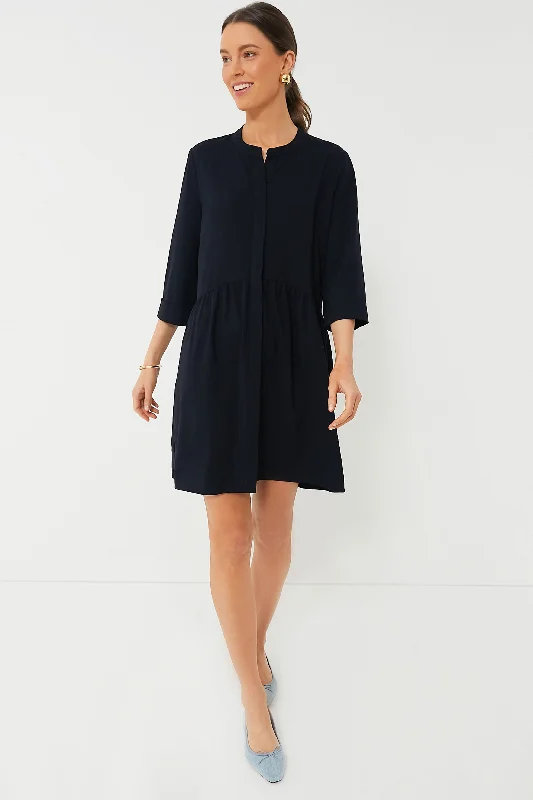 Women's Plus-Size Garments Mid - Season Sale Navy Crepe Royal Shirt Dress