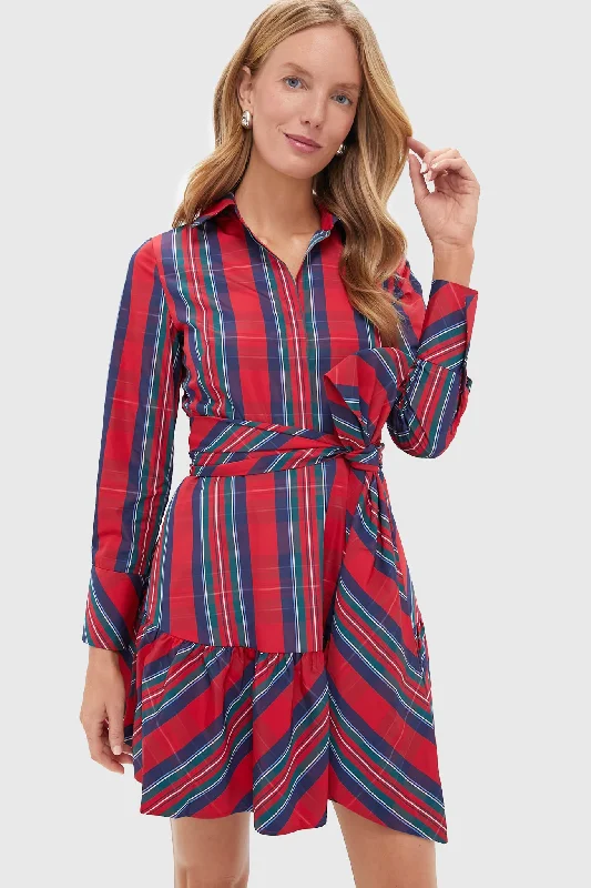 Women's Activewear Garments Feminine Soft - Hued Look Balsam Plaid Tie Waist Shirt Dress