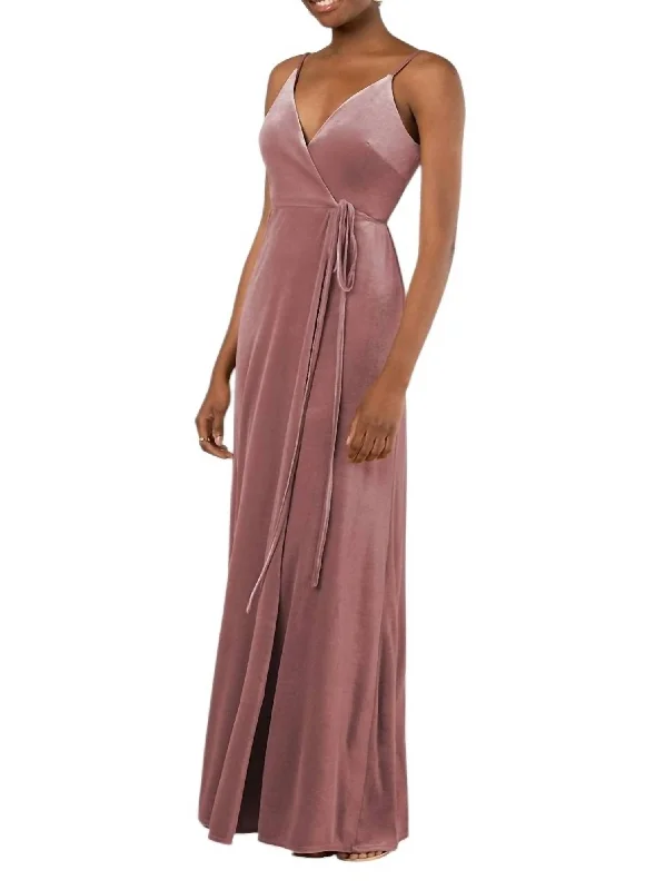 Women's Casual Apparel Minimalist Office - Ready Style Romantic Velvet Floor-Length Bridesmaid Dress With Wrap Detail In Gardenia