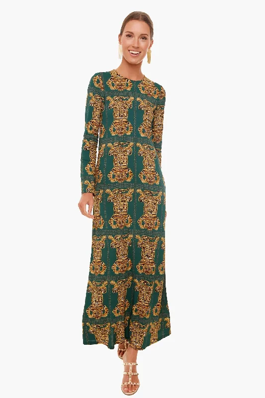 Women's Clothing Sets Tropical Island - Inspired Attire Tiger Tiles Long Sleeve Swing Dress