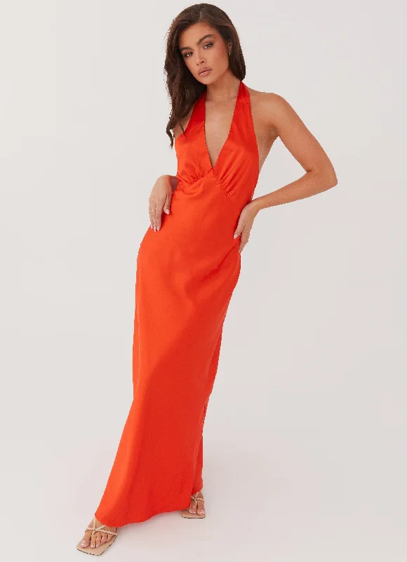 Women's Clothing Sets Romantic Date - Night Ensemble Heavy Hearted Satin Maxi Dress - Sunset