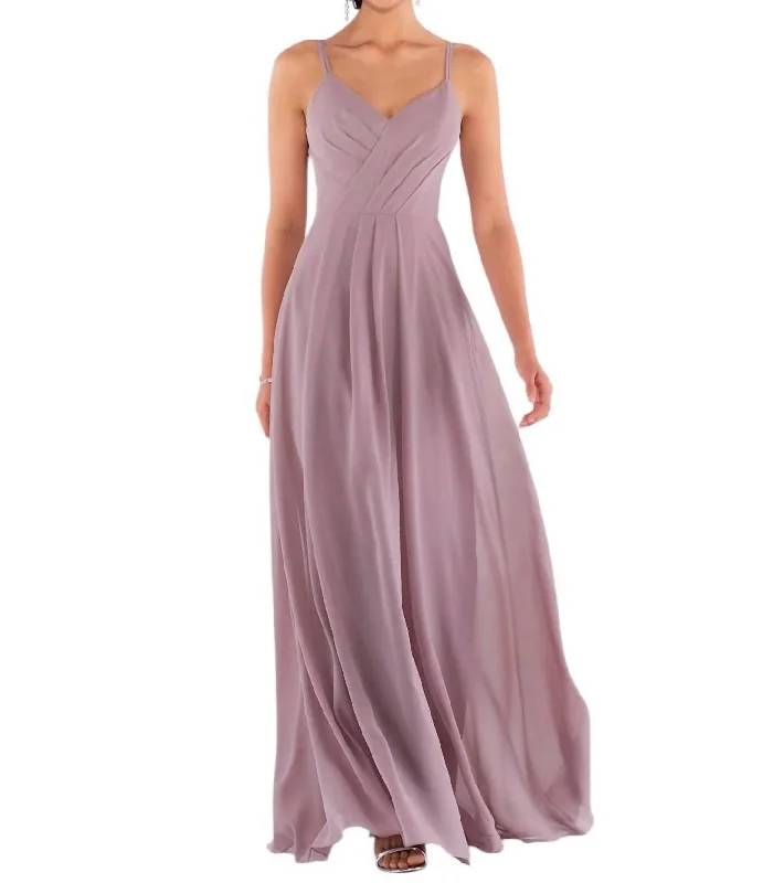 Vintage-Inspired Women's Apparel Art Deco Geometric Pattern Look Classic Bridesmaid Dress With Cowl Back In Dusty Lavender