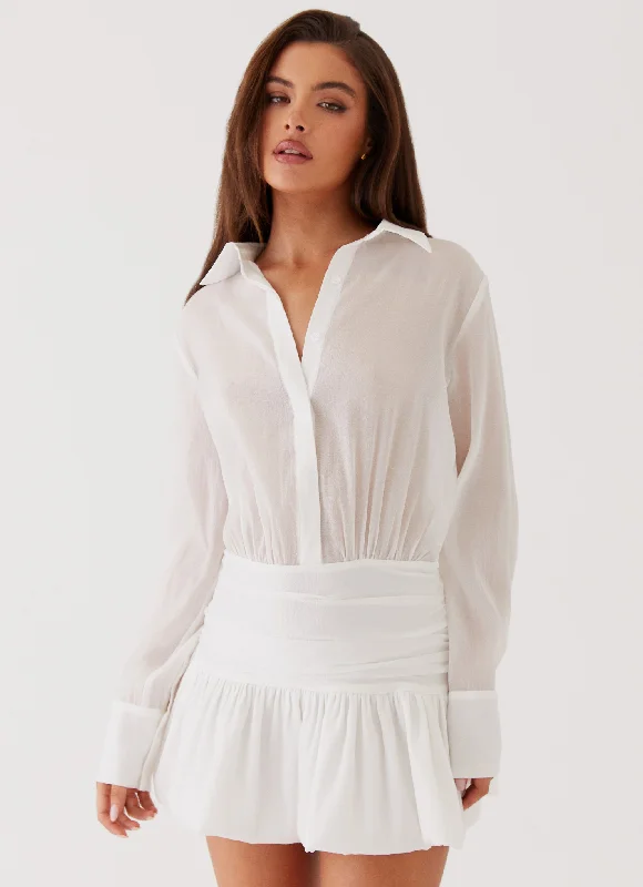 Women's Outerwear Attire Casual Elegance Rae Long Sleeve Shirt Dress - White