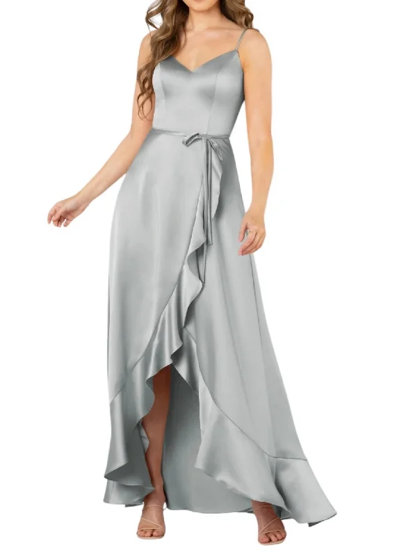 Women's Work Apparel Dreamy Draping High-Low Sweetheart Neckline Bridesmaid Dress With Spaghetti Straps In Desert Sage