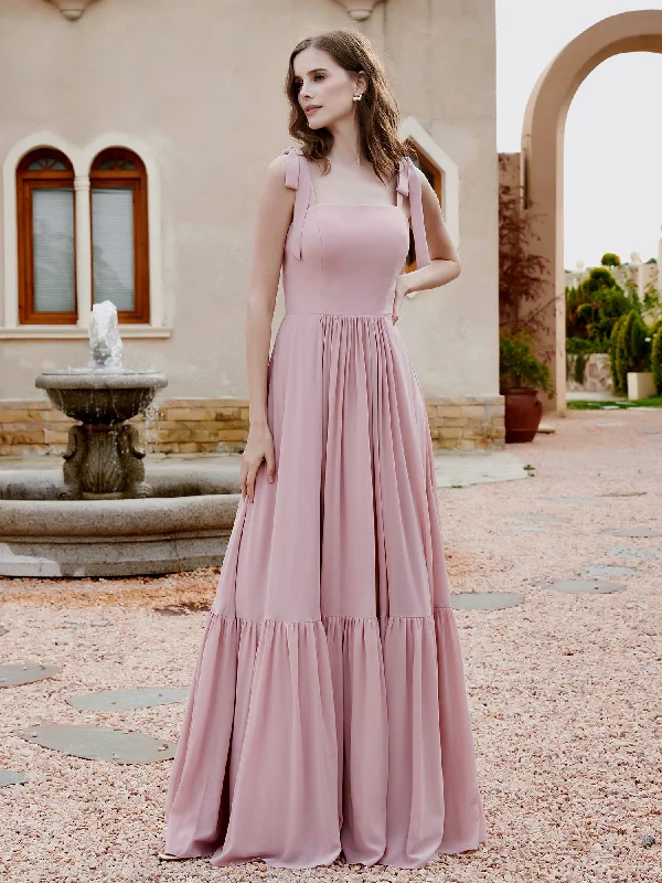 Women's Casual Apparel Refined Simplicity A-Line Bow Ruffle Sleeveless Chiffon Dress Dusty Rose