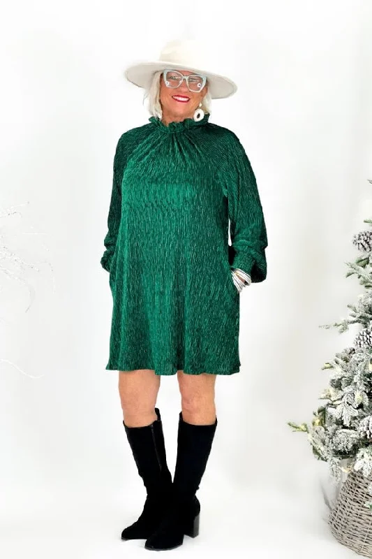 Women's Party Clothes Limited - Stock Green Velvet High Neck Long Sleeve Dress