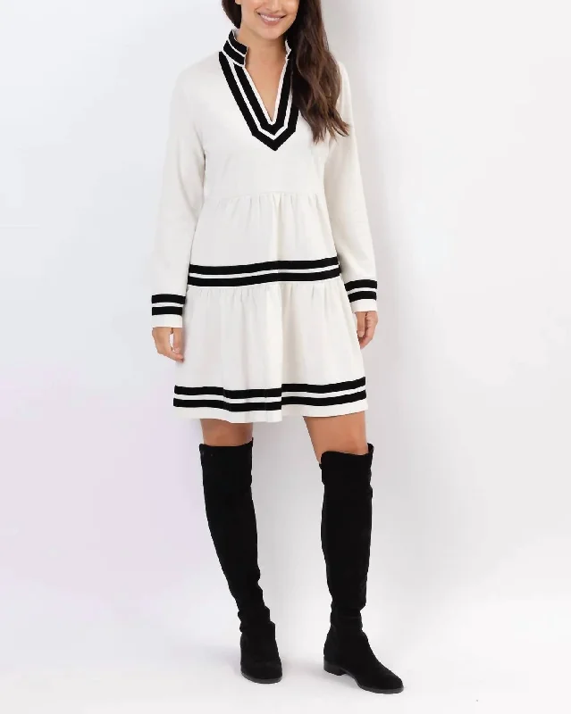 Women's Clothing For Outdoor Events Luxury Comfort Long Sleeve Fit & Flare Tunic Dress in Winter White