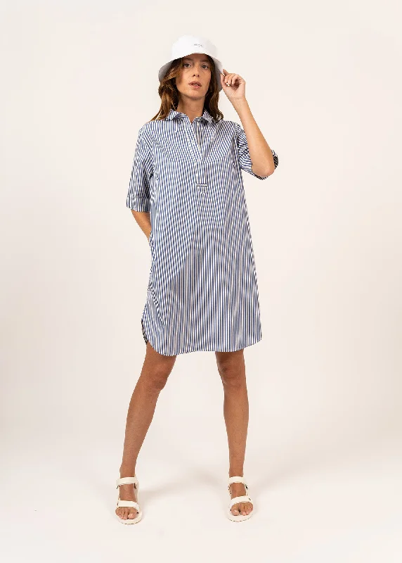 Women's Outerwear Apparel Subtle Sophistication Léonie shirt dress - short sleeves, with pockets (BLANC/BLEU)