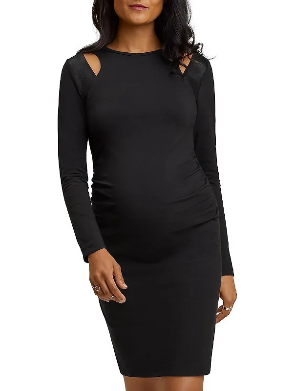 Women's Transitional Garments Grab Romantic Date - Night Styles Now Womens Faux Leather Trim Gathered Maternity Dress