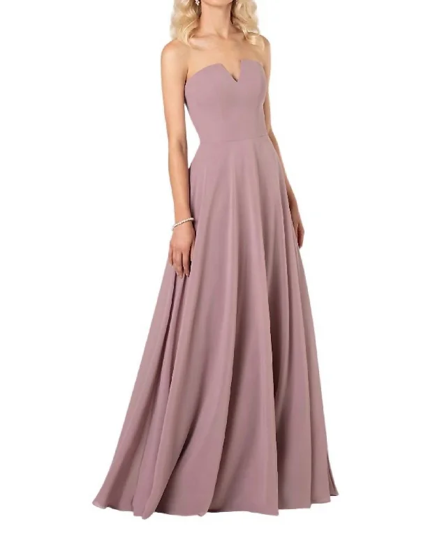 Stylish Women's Apparel Classic Charm Strapless Bridesmaid Dress With Notched Neckline In Desert Rose