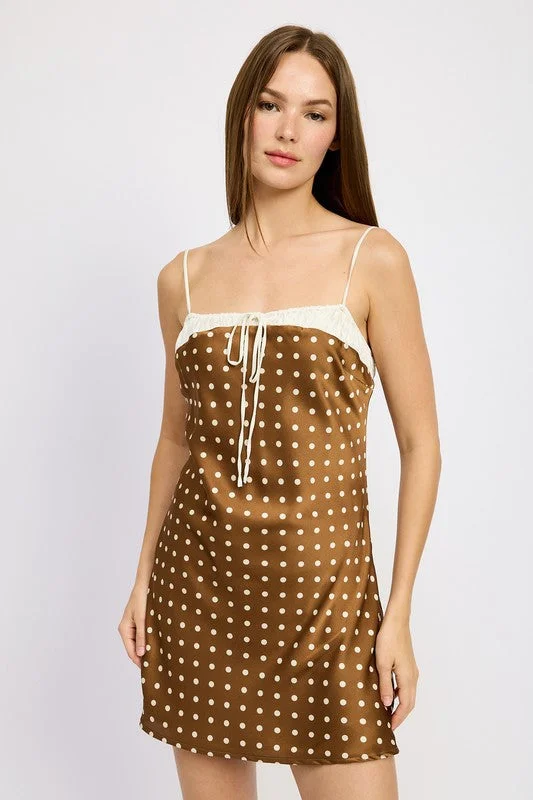 Women's Comfortable Clothes For Weekends Limited - Edition Drops Hot Girl Vintage Look Polka Dot Satin Mini Dress In Brown