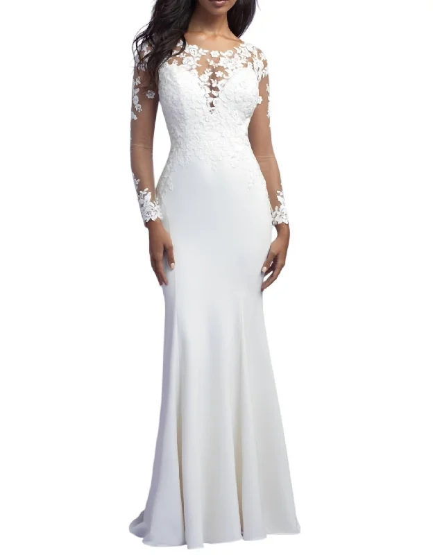 Charming Women's Garments Everyday Glamour Intricate Lace Appliqué Wedding Gown In Ivory/nude