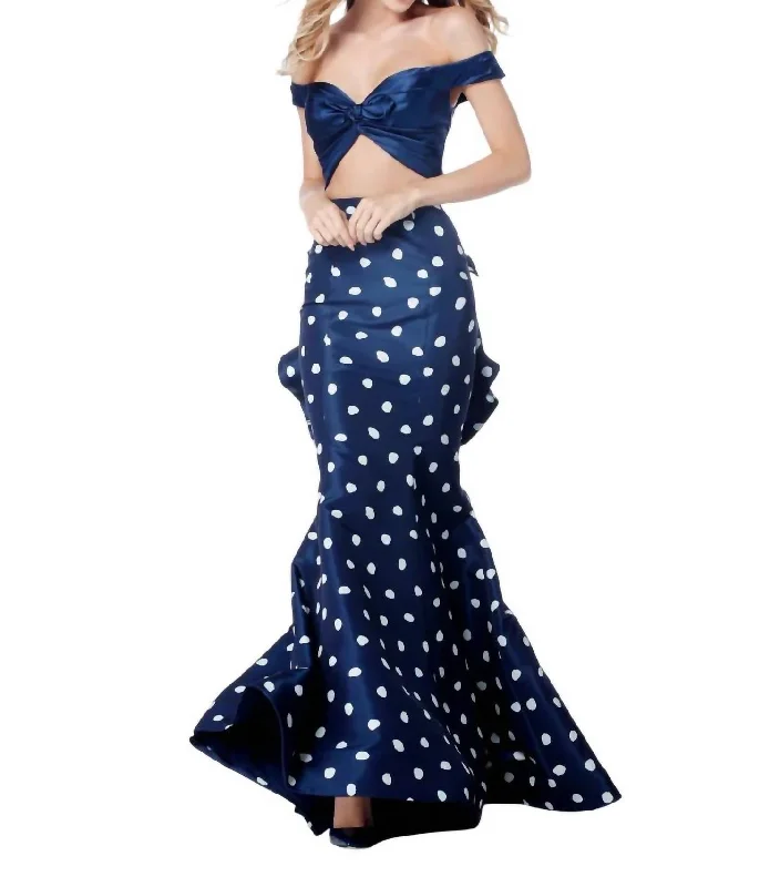 Women's Stylish Professional Apparel Graceful Movement Taffeta Two-Piece Mermaid Casual Dress In Navy/ivory