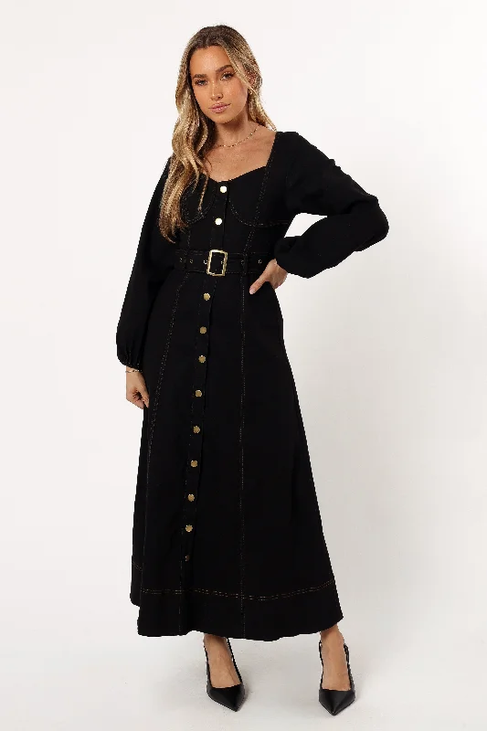 Women's Evening Apparel Limited - Edition Drops Mateo Long Sleeve Denim Dress - Black