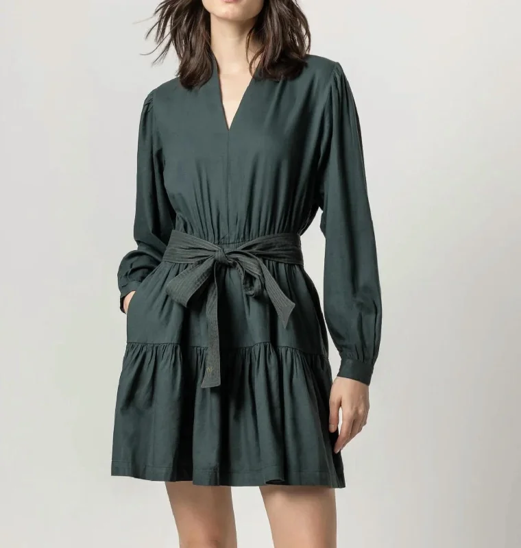 Women's Party Outfit Alluring Design Long Sleeve Split Neck Peplum Dress In Elm