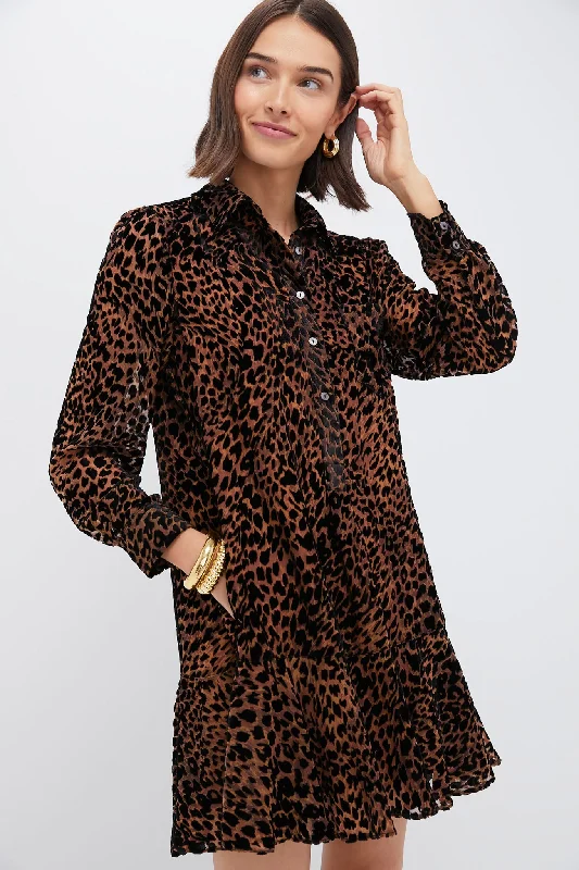 Women's Evening Garments Ethnic Cultural Event Wear Leopard Velvet Burnout Callahan Shirt Dress